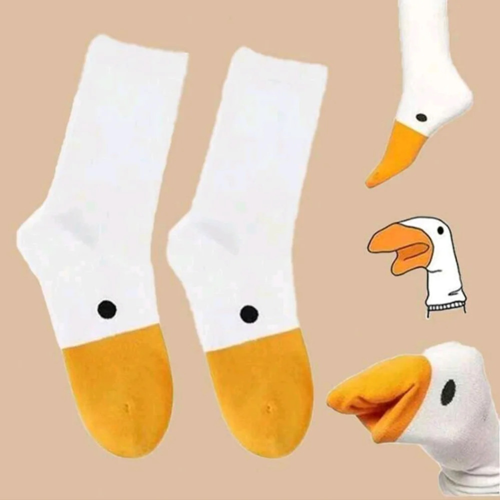 Funny white orange duck socks one pair women's size socks hand puppet fun kids